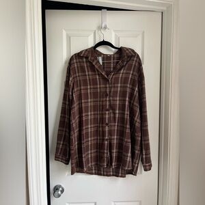 Brown Plaid Button-Up Shirt